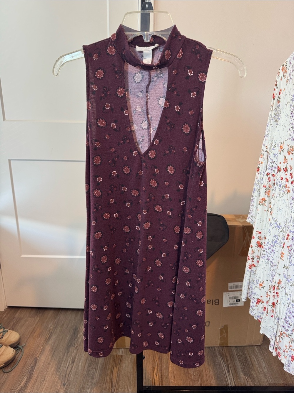 Full Tilt Plum Floral Sleeveless Mock-Neck Mini Dress